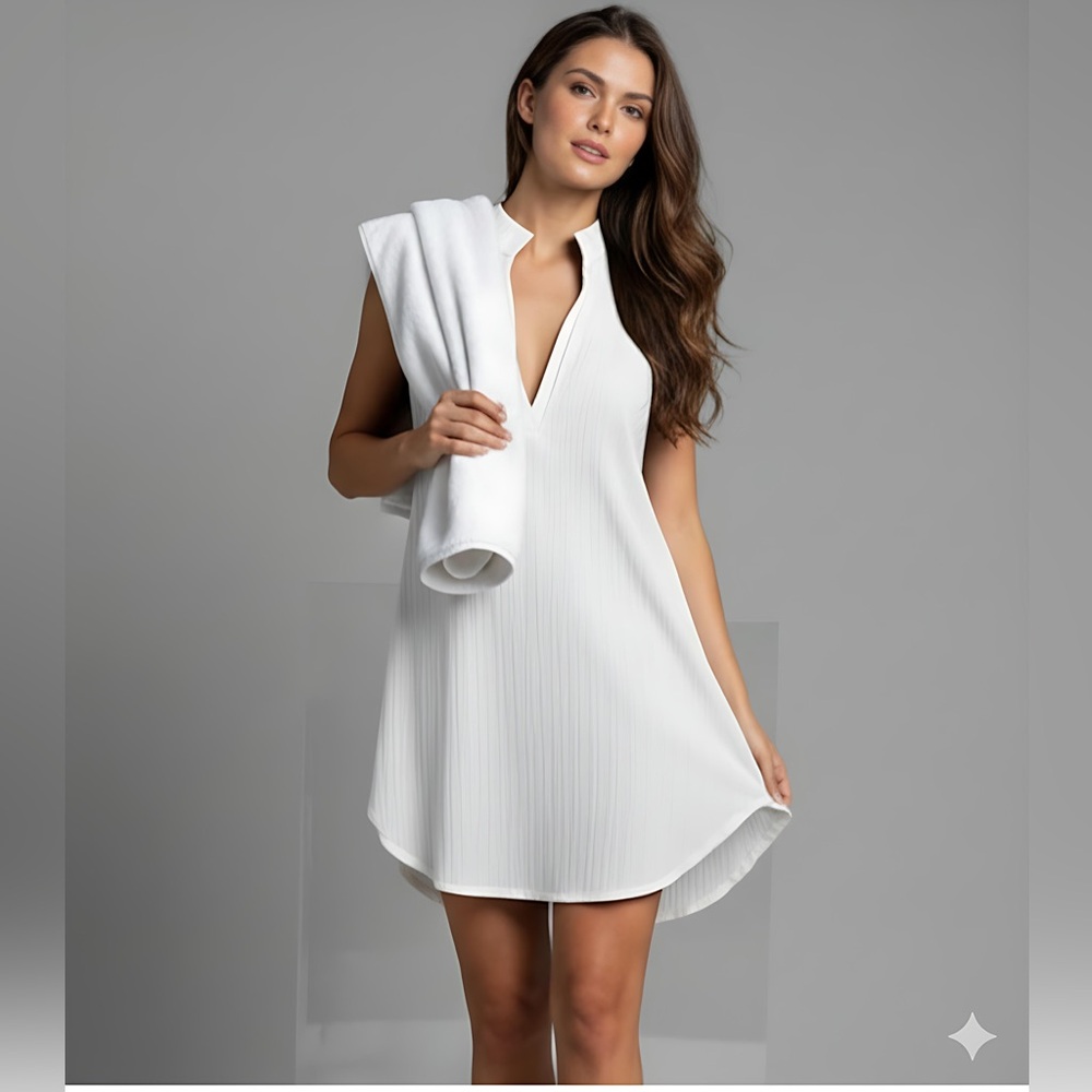 Beach Cover Up Shirt Dress White
